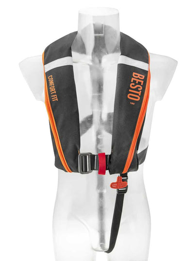 Besto Comfort fit 180N MH automatisch reddingsvest met harnas zwart/oranje