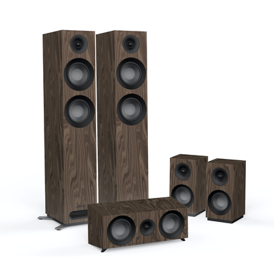 Jamo S807HCS WALNUT front zuilen en rear boekenplank speakers set met center