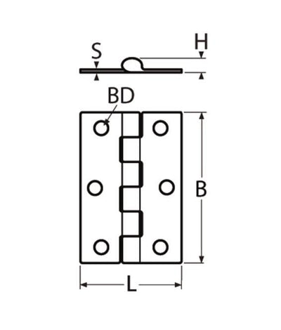 Marinetech Scharnier 100x55 mm afmetingen l x b x dikte: 100x55x1.5 mm