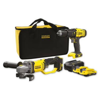 Stanley SFMCK471D2S-QW set met accu haakse slijper en schroefklopboormachine en tas