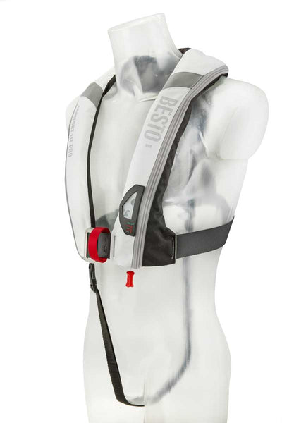 Besto Comfort fit Pro 300N MH automatisch reddingsvest met harnas wit/zwart