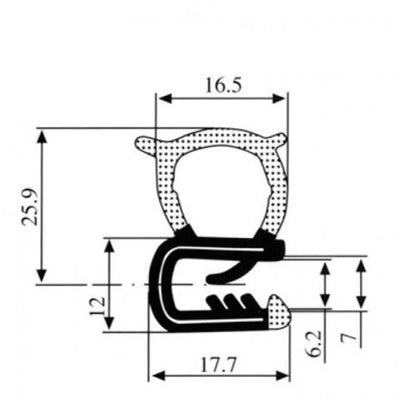 DGR Klemprofiel 2-5 mm met sponsrubber zijkant (per meter)