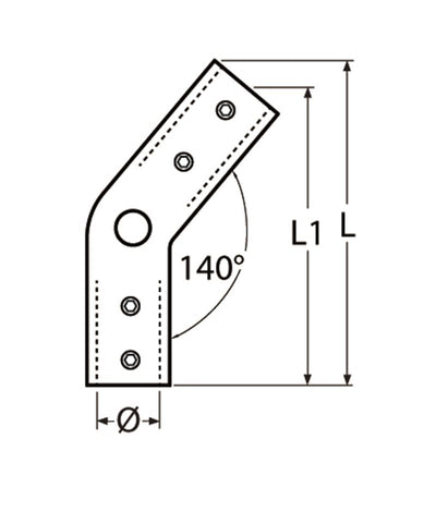 Marinetech Hoekconnector 140° voor railing 25mm