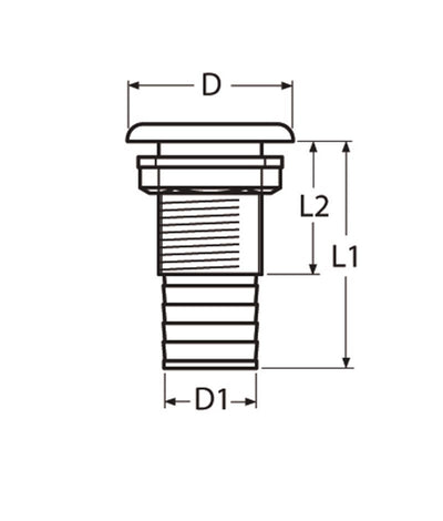 Marinetech Huiddoorvoer RVS 3/4" met Ø19mm slangthule