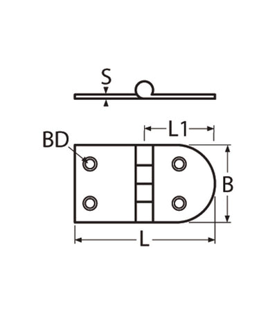 Marinetech Scharnier 70x38 mm afmetingen l x b x dikte: 70x38x2mm