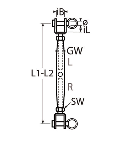 Marinetech Wantspanner M10 Gaffel-Gaffel Gelast BL: 3500kg